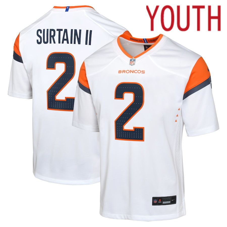 Youth Denver Broncos #2 Patrick Surtain II Nike White Game NFL Jersey